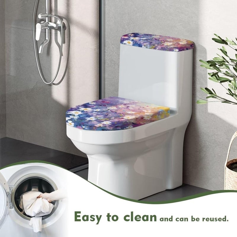 CREAMIC Daisy Toilet Lid Cover and Tank Lid Cover Machine Wash Bathroom Super Soft Toilet Lid Cover Set Seat Covers Fits Most Lids for Accessories Decor - Image 4